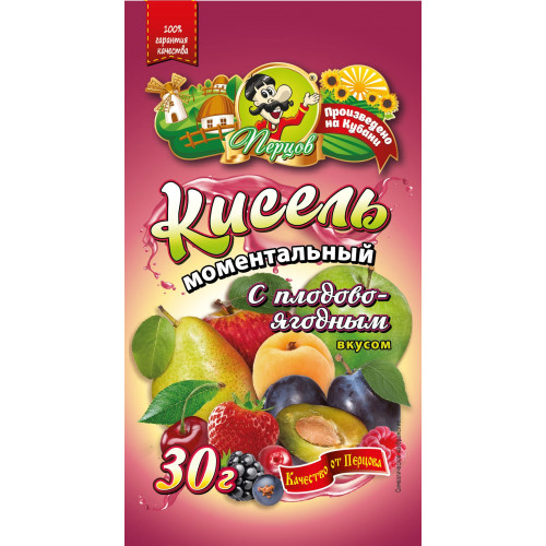 Кисель с ПЛОДОВО-ЯГОДНЫМ вкусом б/п 30гр/50шт (Перцов)