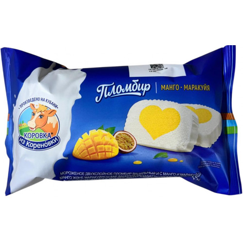Мороженое Пломбир 15% двусл.с манго и маракуйей (брикет) 200гр/8шт КизК